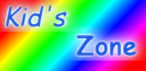 a stylized graphic with rainbow colors representing the kid's zone section